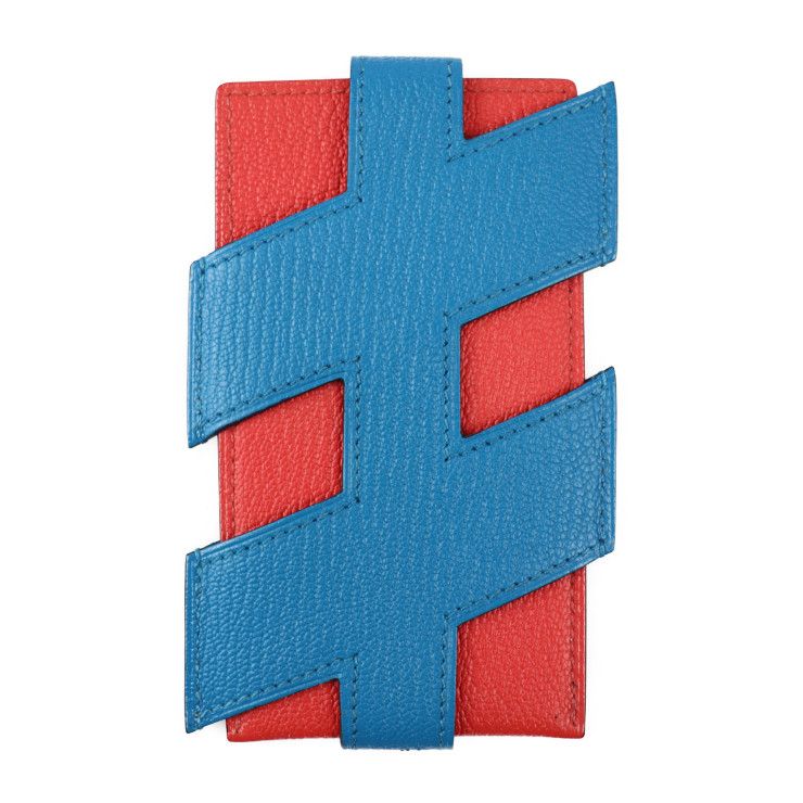 Hermes H Tag Card Holder Card Case - Chevre Rouge Blue Silver Hardware Periodica