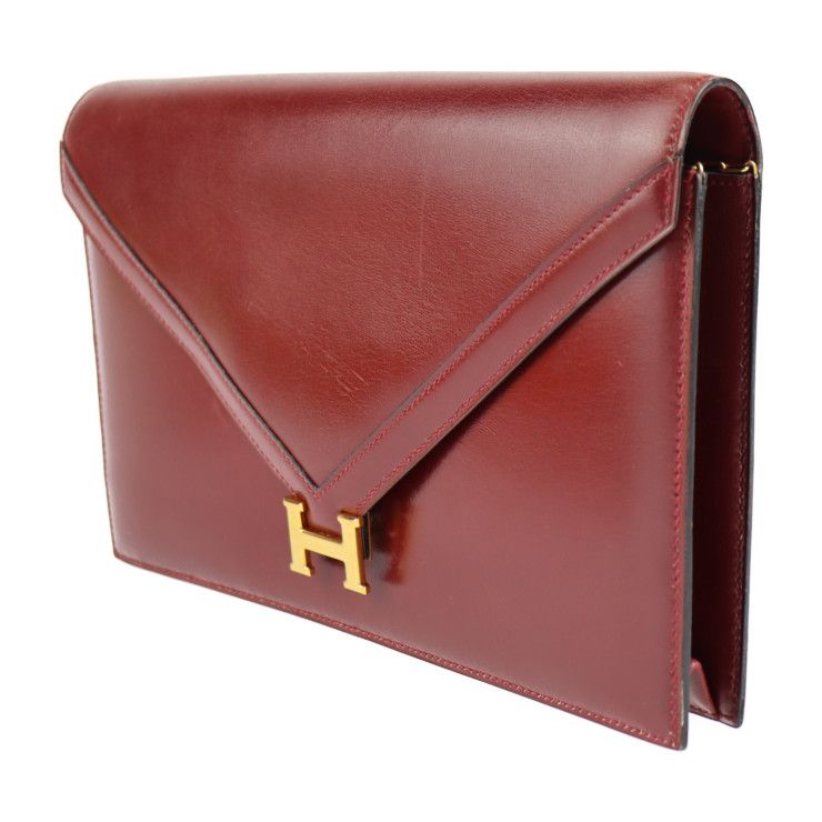Hermes Liddy Shoulder Bag Box Calf Rouge Ash Bordeaux Gold Hardware 2WAY Clutch