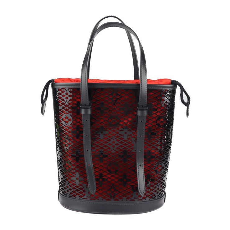 Louis Vuitton Bucket PM Tote Bag M20352 Patent Calf Leather Black Red Monogram