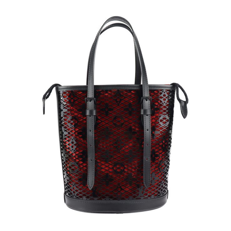 Louis Vuitton Bucket PM Tote Bag M20352 Patent Calf Leather Black Red Monogram