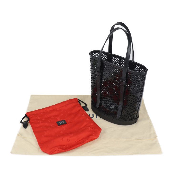 Louis Vuitton Bucket PM Tote Bag M20352 Patent Calf Leather Black Red Monogram