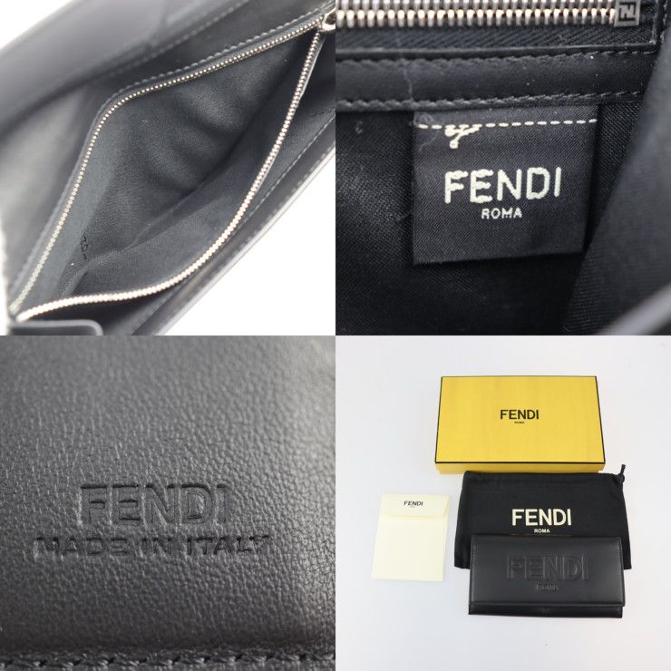 Fendi Continental Wallet Long Wallet 7m0264 Calf Leather Black Silver Hardware