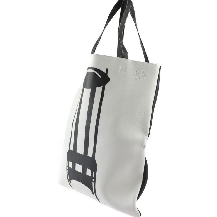Loewe Tote Bag - Leather Black White Mackintosh Argyle Chair Pattern Large Size