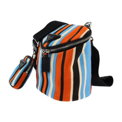 Prada Shoulder Bag 2vh147 Canvas Leather Orange X Blue X Ivory X Black Silver