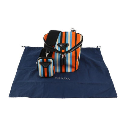 Prada Shoulder Bag 2vh147 Canvas Leather Orange X Blue X Ivory X Black Silver