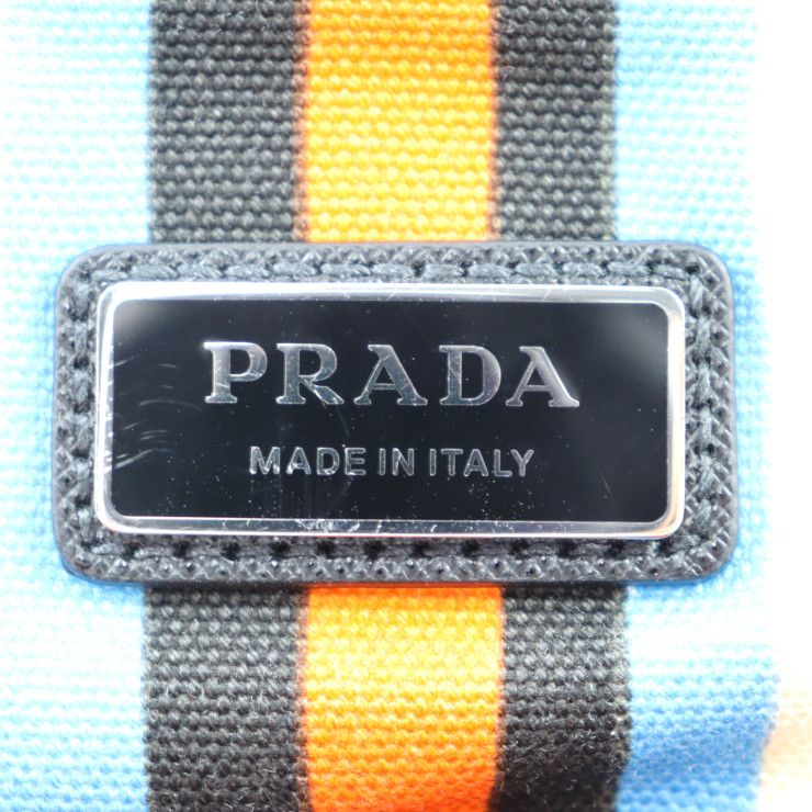 Prada Shoulder Bag 2vh147 Canvas Leather Orange X Blue X Ivory X Black Silver