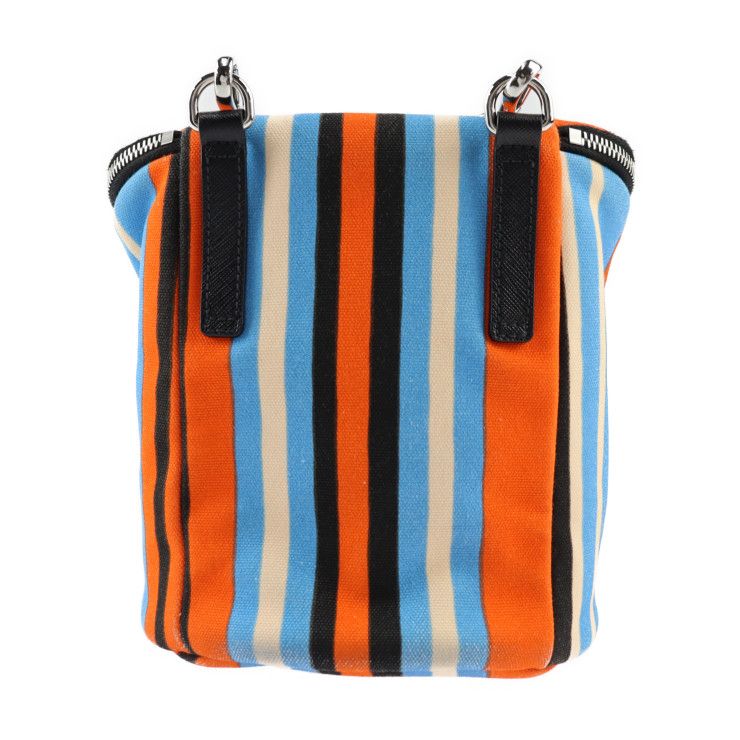 Prada Shoulder Bag 2vh147 Canvas Leather Orange X Blue X Ivory X Black Silver