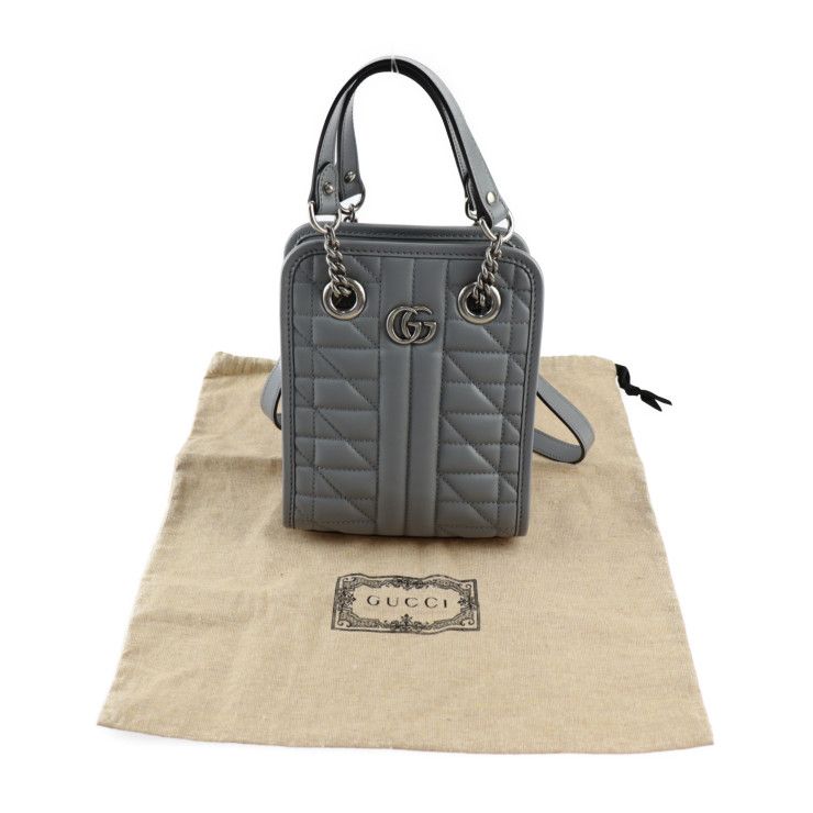 Gucci Handbag 696123 Leather Gray Silver Hardware Ggmarmont 2WAY Shoulder Bag