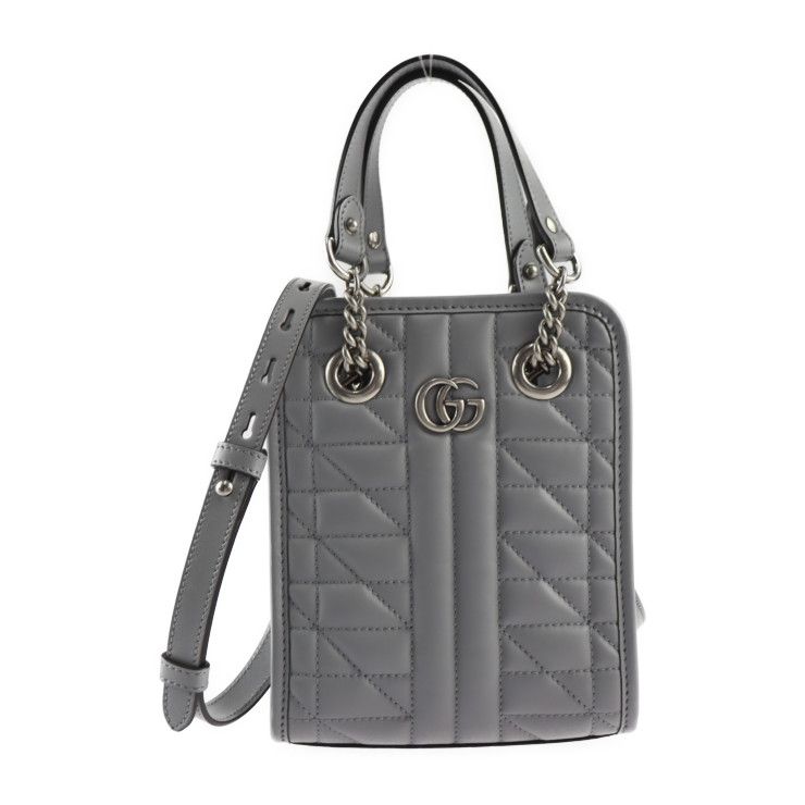 Gucci Handbag 696123 Leather Gray Silver Hardware Ggmarmont 2WAY Shoulder Bag
