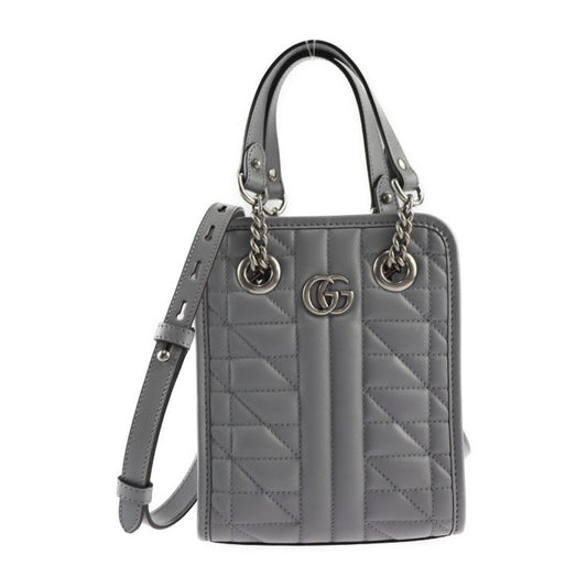 Gucci Handbag 696123 Leather Gray Silver Hardware Ggmarmont 2WAY Shoulder Bag
