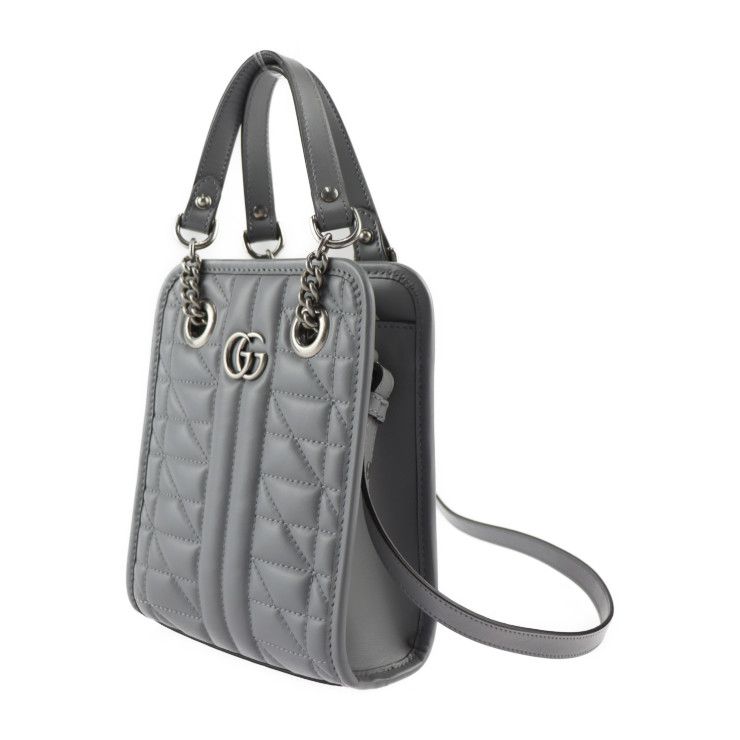 Gucci Handbag 696123 Leather Gray Silver Hardware Ggmarmont 2WAY Shoulder Bag