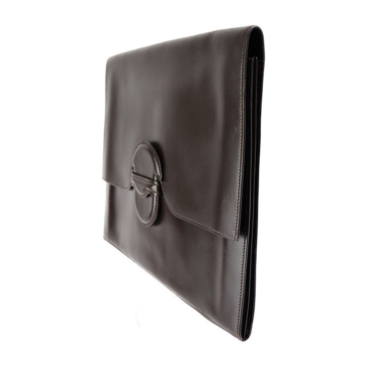 Hermes Clutch Bag - Box Calf Dark Brown FACO GM 35 Second Bag Document Bag
