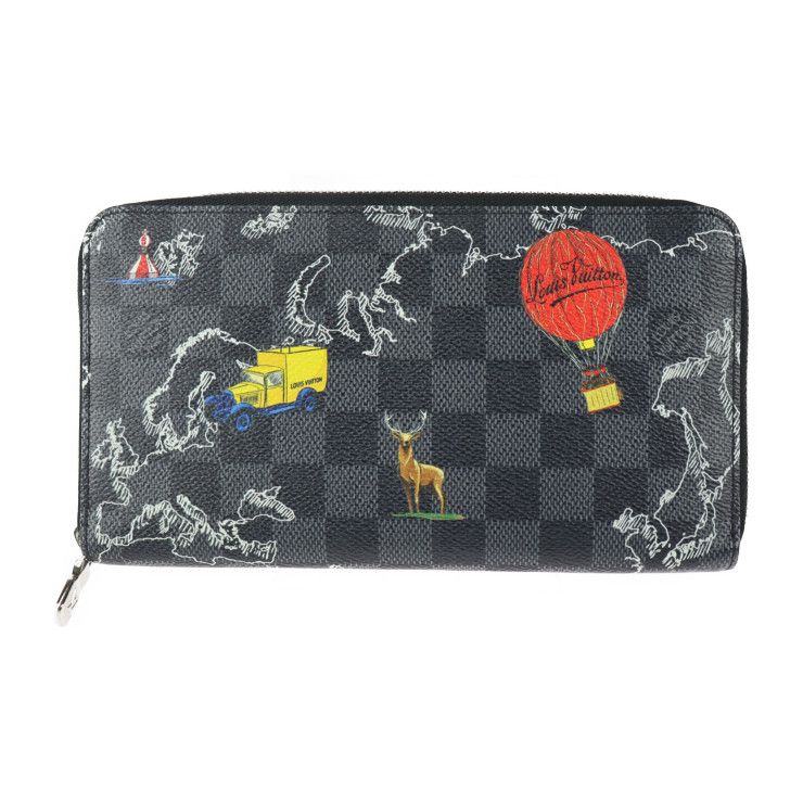 Louis Vuitton Zippy Organizer NM Long Wallet N40204 PVC Leather Black And Gray