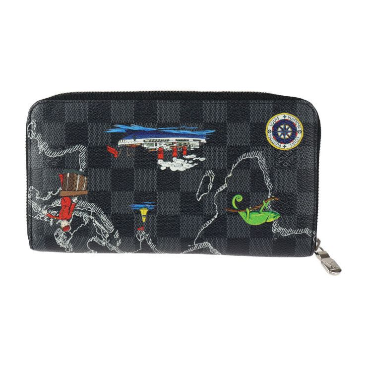 Louis Vuitton Zippy Organizer NM Long Wallet N40204 PVC Leather Black And Gray