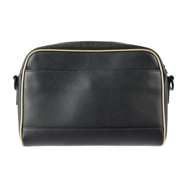 Prada Shoulder Bag 2vh063 Saffiano Leather Black Gold Tone Triangle Logo