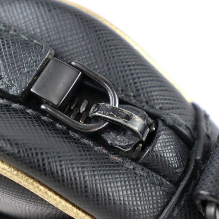 Prada Shoulder Bag 2vh063 Saffiano Leather Black Gold Tone Triangle Logo