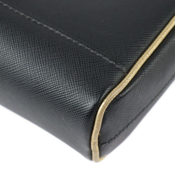 Prada Shoulder Bag 2vh063 Saffiano Leather Black Gold Tone Triangle Logo