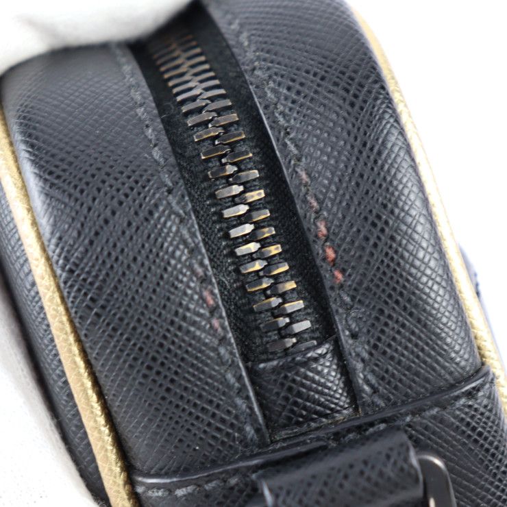 Prada Shoulder Bag 2vh063 Saffiano Leather Black Gold Tone Triangle Logo