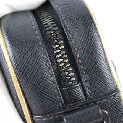 Prada Shoulder Bag 2vh063 Saffiano Leather Black Gold Tone Triangle Logo