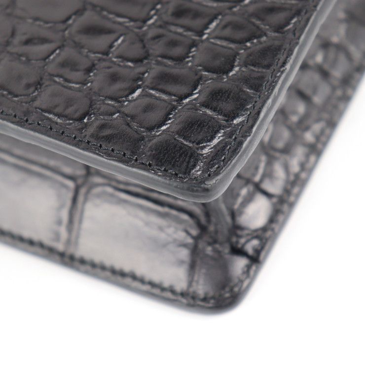 Celine Business Bag - Croc Shape Pressed Leather Black Silver Hardware Portable