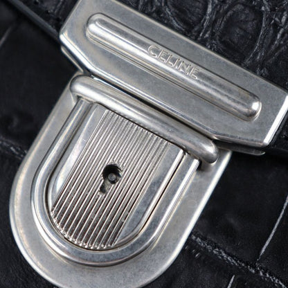 Celine Business Bag - Croc Shape Pressed Leather Black Silver Hardware Portable