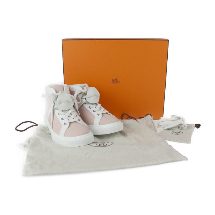 Hermes Sneakers H221191z C5380 Toile Ashe Calfleather Raspberry White Silverhard