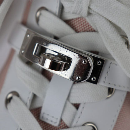 Hermes Sneakers H221191z C5380 Toile Ashe Calfleather Raspberry White Silverhard
