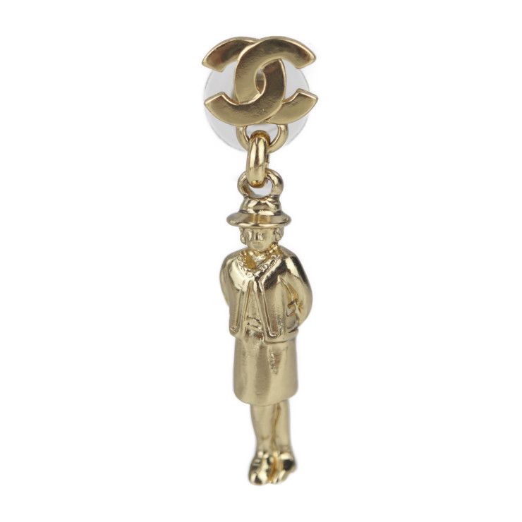 Chanel Earrings A13435 Metal Gold Mademoiselle Coco Mark Swing Doll Motif 02P