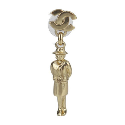 Chanel Earrings A13435 Metal Gold Mademoiselle Coco Mark Swing Doll Motif 02P