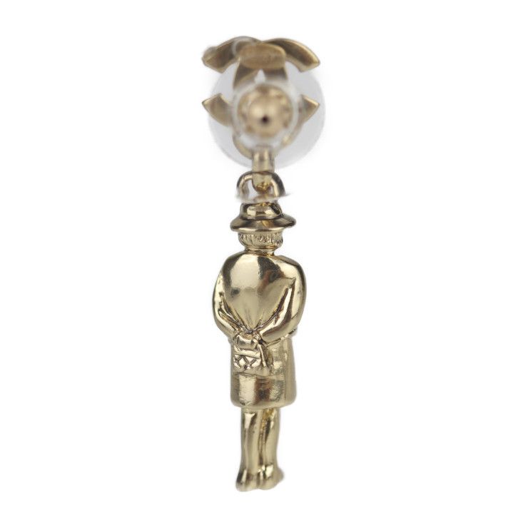 Chanel Earrings A13435 Metal Gold Mademoiselle Coco Mark Swing Doll Motif 02P