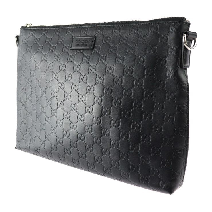 Gucci Shoulder Bag 473882 Leather Black Silver Hardware Guccissima 2WAY Second
