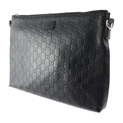 Gucci Shoulder Bag 473882 Leather Black Silver Hardware Guccissima 2WAY Second