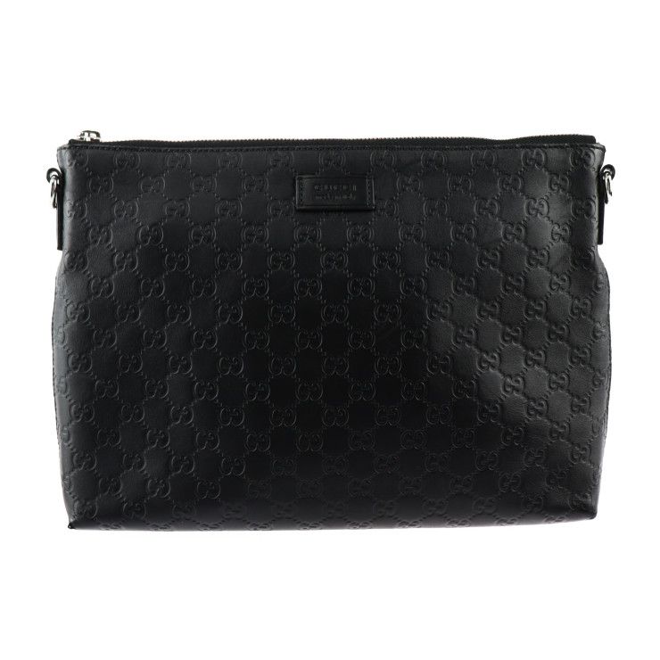 Gucci Shoulder Bag 473882 Leather Black Silver Hardware Guccissima 2WAY Second