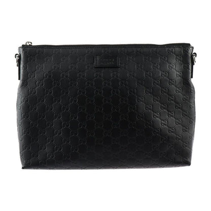 Gucci Shoulder Bag 473882 Leather Black Silver Hardware Guccissima 2WAY Second