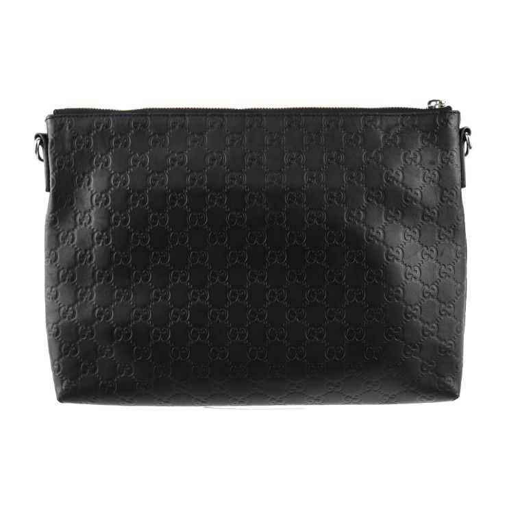 Gucci Shoulder Bag 473882 Leather Black Silver Hardware Guccissima 2WAY Second