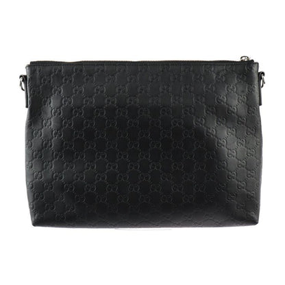 Gucci Shoulder Bag 473882 Leather Black Silver Hardware Guccissima 2WAY Second