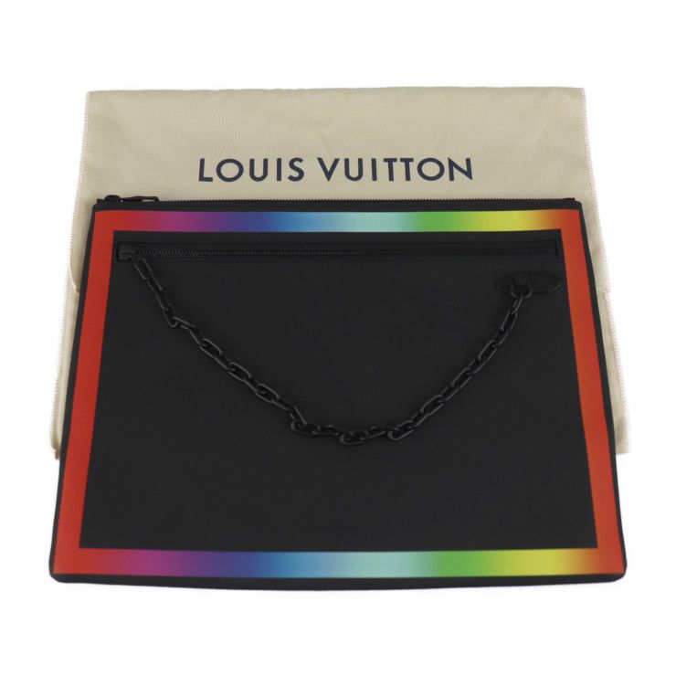 Louis Vuitton Pochette A4 Clutch Bag M30347 Leather Black Rainbow Taiga Rainbow