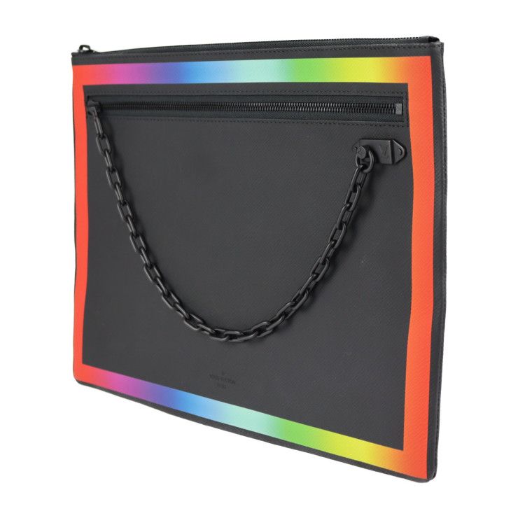 Louis Vuitton Pochette A4 Clutch Bag M30347 Leather Black Rainbow Taiga Rainbow