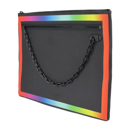 Louis Vuitton Pochette A4 Clutch Bag M30347 Leather Black Rainbow Taiga Rainbow