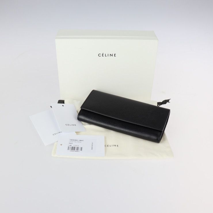 Celine Large Flap Wallet Bifold Wallet 10b563bel Calf Leather Black Gold