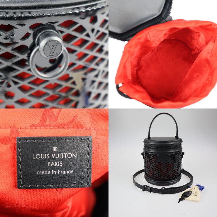 Louis Vuitton Cannes Handbag M20363 Leather Black Red Monogram Lace Vanity Bag
