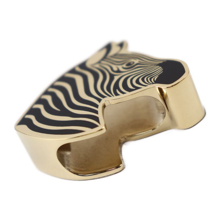 Hermes Square Ring 90 Scarf Ring Metal Gold Black Zebra