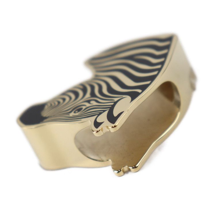 Hermes Square Ring 90 Scarf Ring Metal Gold Black Zebra