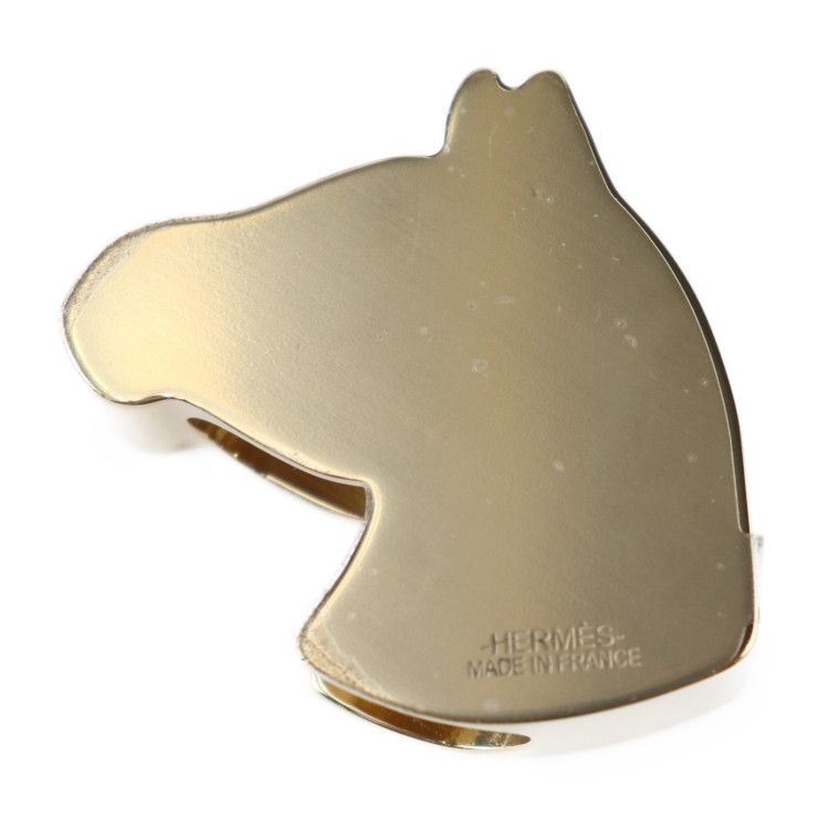 Hermes Square Ring 90 Scarf Ring Metal Gold Black Zebra