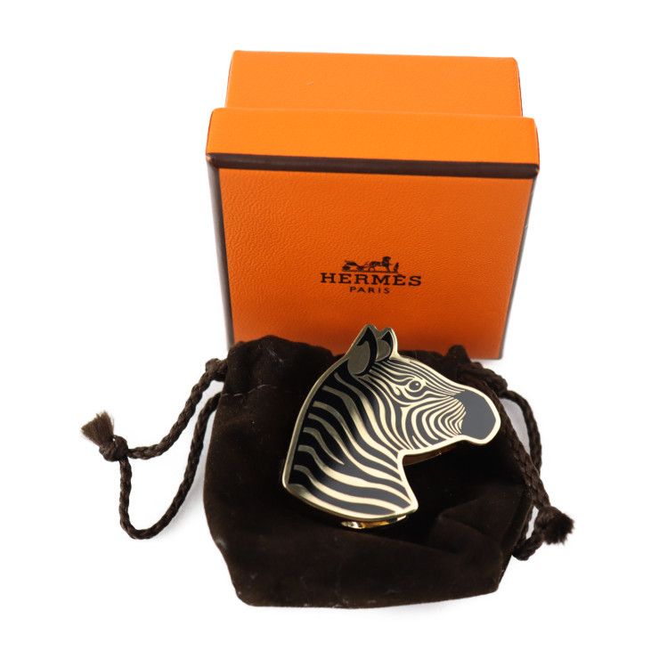 Hermes Square Ring 90 Scarf Ring Metal Gold Black Zebra