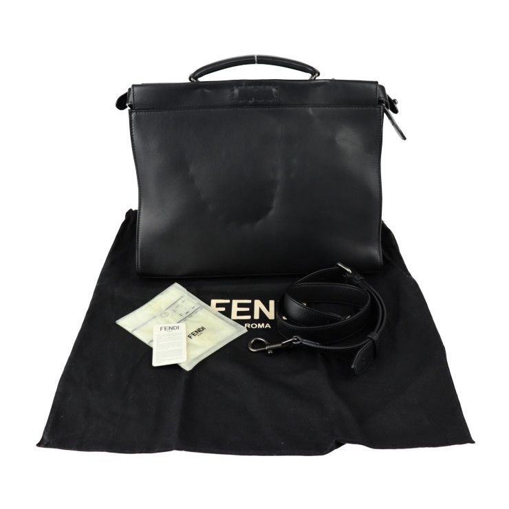 Fendi Peekaboo Fit Business Bag 7va406 Leather Black Silver Hardware Selleria