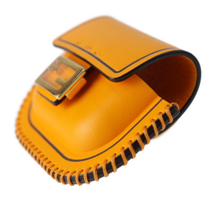 Fendi Pico Baguette Bag Pouch 7ar946 Calf Leather Orange Gold Hardware Earphone