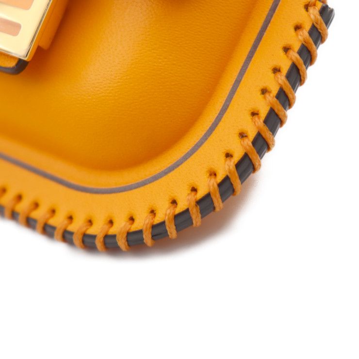 Fendi Pico Baguette Bag Pouch 7ar946 Calf Leather Orange Gold Hardware Earphone