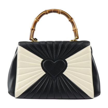 Gucci Queen Margaret Top Handle Handbag 476531 Calfleather Black Ivory Gold