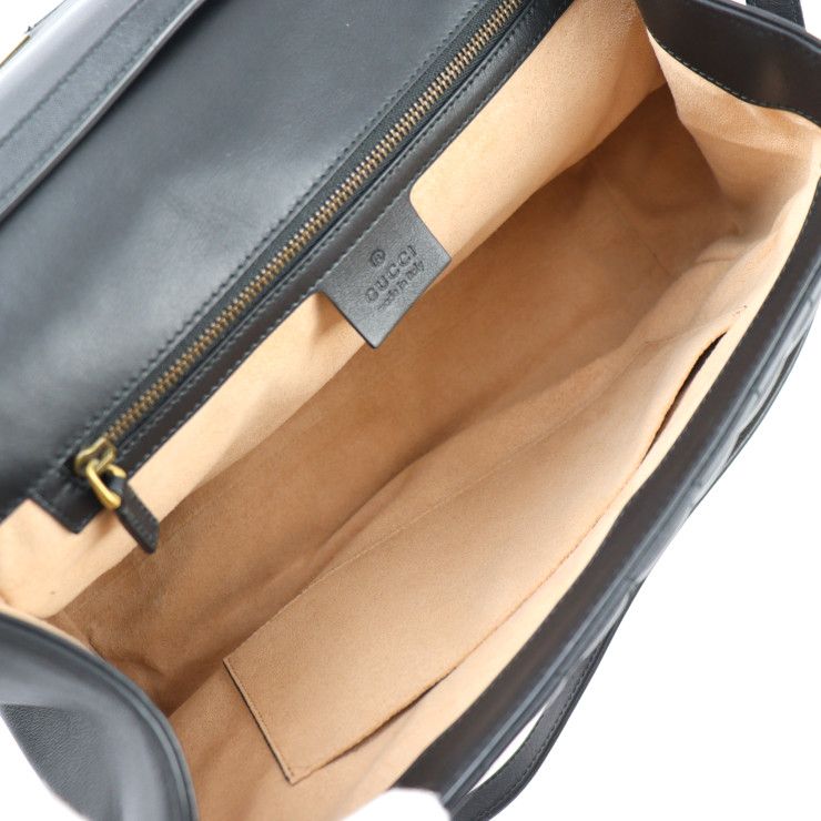 Gucci Queen Margaret Top Handle Handbag 476531 Calfleather Black Ivory Gold